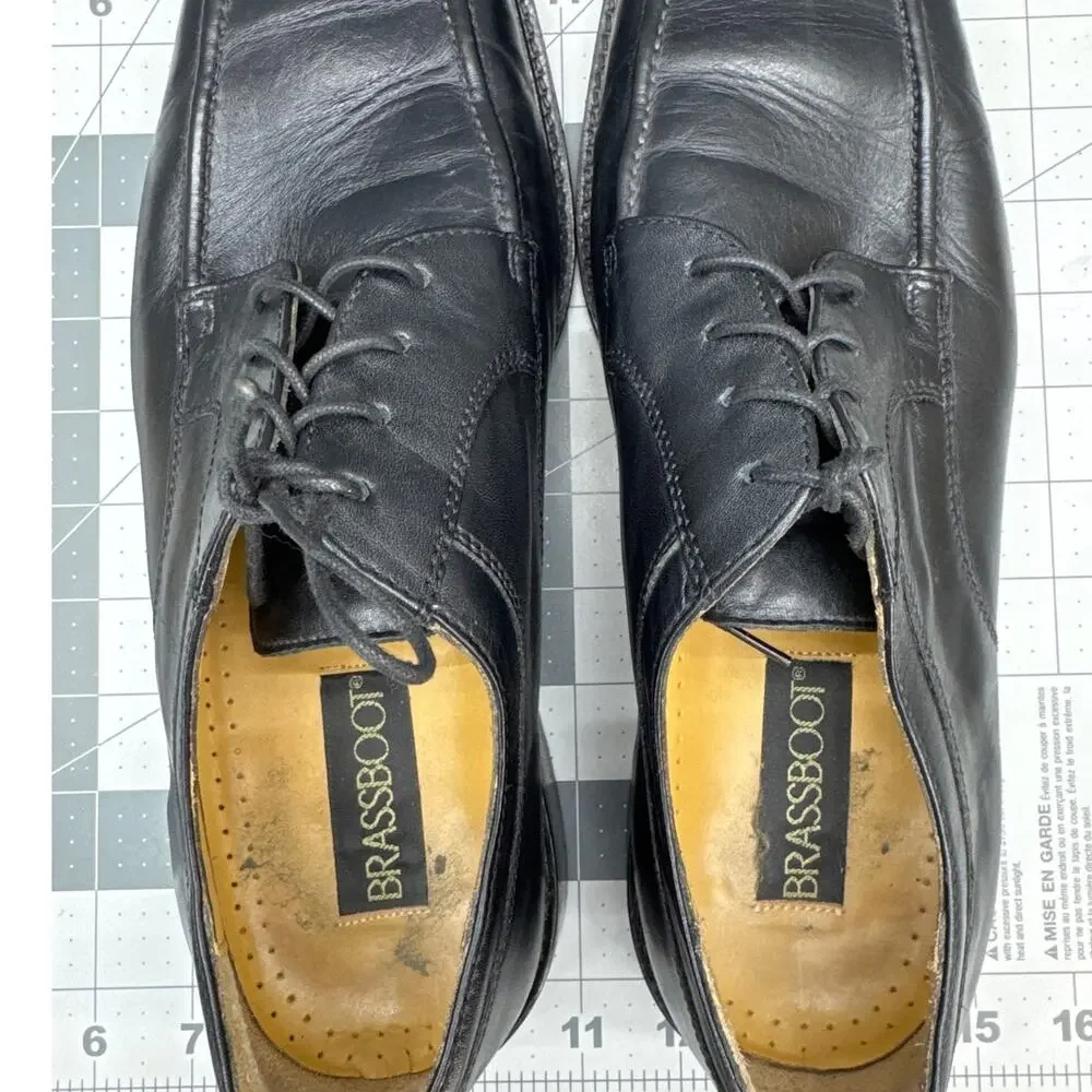 Brass Boot Vintage Black Leather Square Toe Lace Up Oxford Dress Shoe Men 11